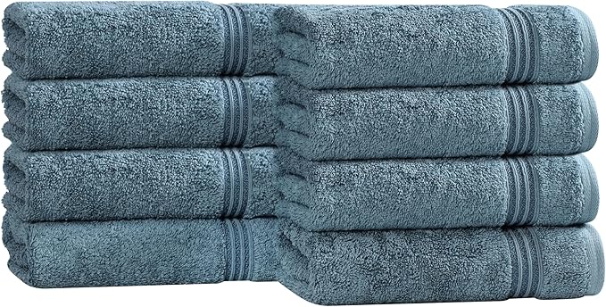 Superior Egyptian Cotton 8-Piece Hand Towel Set, Towel Basics For Quick Dry, Absorbent Small Towels, Facial, Spa, Kitchen, Bathroom Essentials, Apartment, Guest Bath, Soft, Washcloth, Sapphire