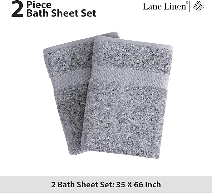 LANE LINEN 100% Long Staple Cotton Bath Sheets Set of 2 (35"x66") - OEKO-TEX Certified, Soft, Fade Resistant & Highly Absorbent Extra Large Bath Sheet Towels - Oversized Thick Bath Towels - Space Grey