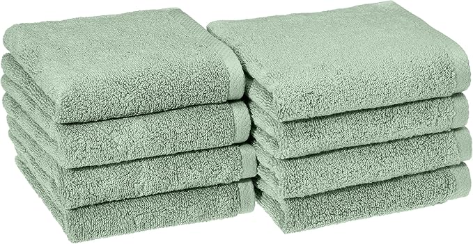 Amazon Basics Quick-Dry Hand Towels - 100% Cotton, 8-Pack, 28 x 16 inches, Seafoam Green
