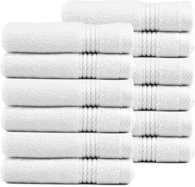 EastNBlue Lara 100% Turkish Cotton Washcloths 12 Pack, Extra Soft & Absorbent Wash Cloths for Face & Body (12" x 12"), Terry Cloth, Small Hand Towels for Bathroom, White