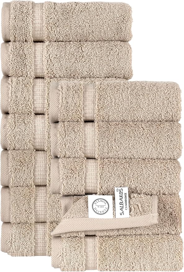 SALBAKOS 100% Turkish Cotton Washcloth Set of 12 13x13 inch | Heirloom Quality | Hotel & Spa Collection | Ultra Soft, Super Absorbent, Washcloth Towels | Made in Turkey (Ivory, 12 Washcloths)