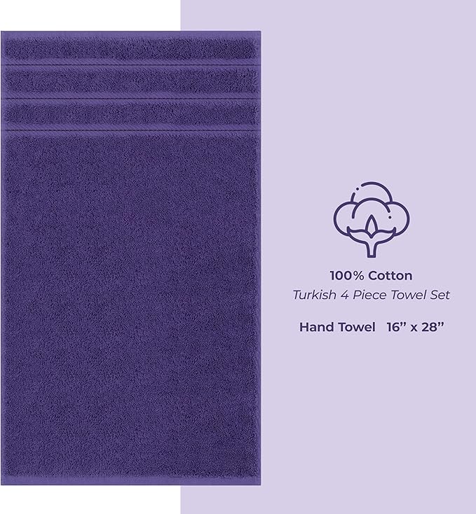 American Soft Linen Luxury Hand Towels for Bathroom, 600 GSM 100% Cotton Turkish 4 Piece Hand Towel Set, 600 GSM Hand Face Towels for Kitchen, Purple Hand Towels