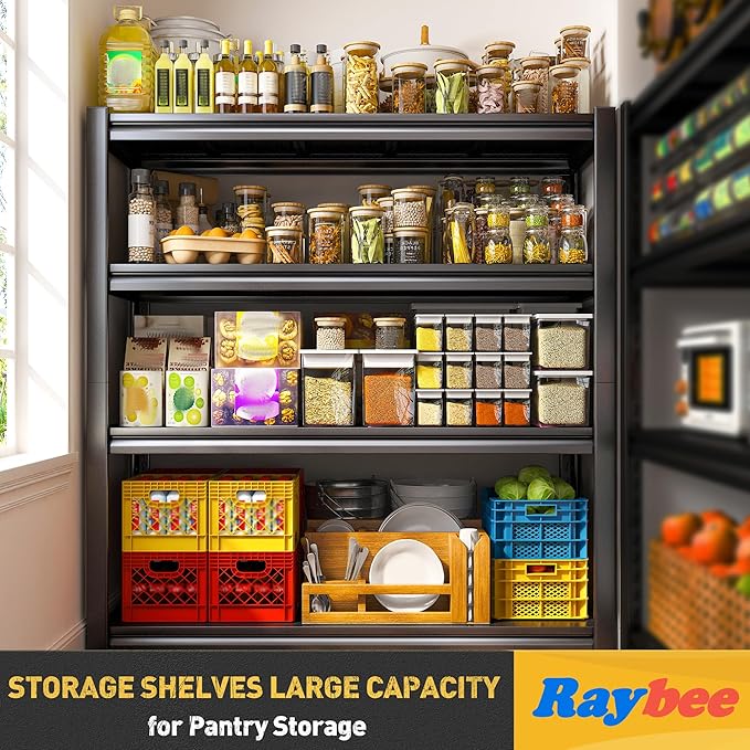 Raybee 40" W Garage Shelving Heavy Duty Storage Shelves 56.9" H Metal Shelving Heavy Duty Load 1600LBS Adjustable Metal Shelves for Storage for Pantry Kitchen 40" W x 19.1" D x 56.9" H 3 Pack