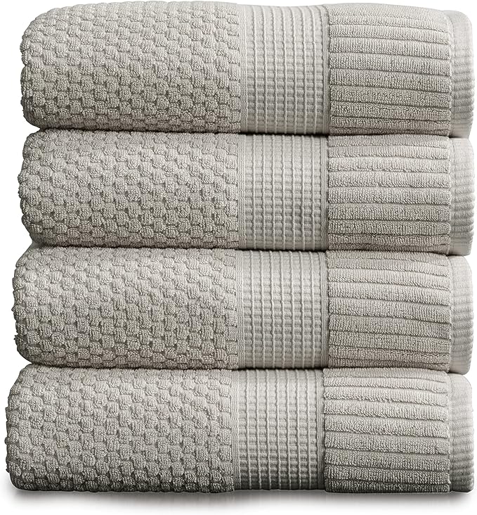 NY Loft 100% Cotton Bath Towel Set of 4 | Grey Towels | Oeko-TEX® Standard 100 | Soft & Absorbent, Quick-Dry Bath Towels | 30" x 52" | | Trinity Collection - Quiet Grey