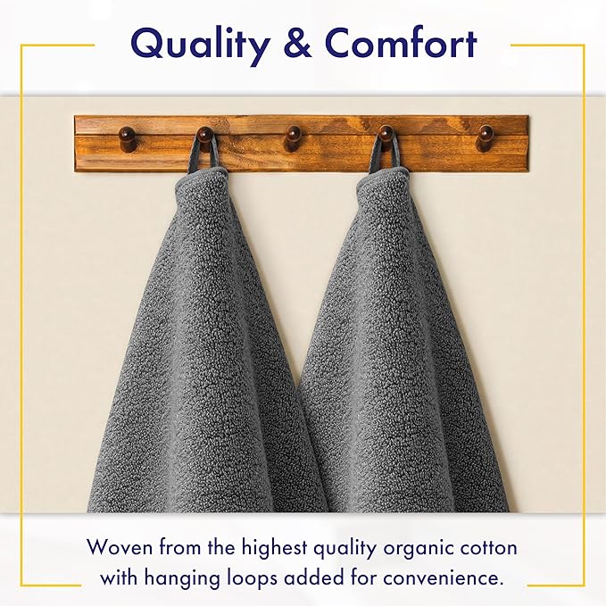 100% Organic Luxury Bath Sheets - GOTS Certified - Extra Large 35x70 Inches (Pack of 2) Zero-Twist, Long-Staple Cotton Bath Sheet Set (Granite Grey)