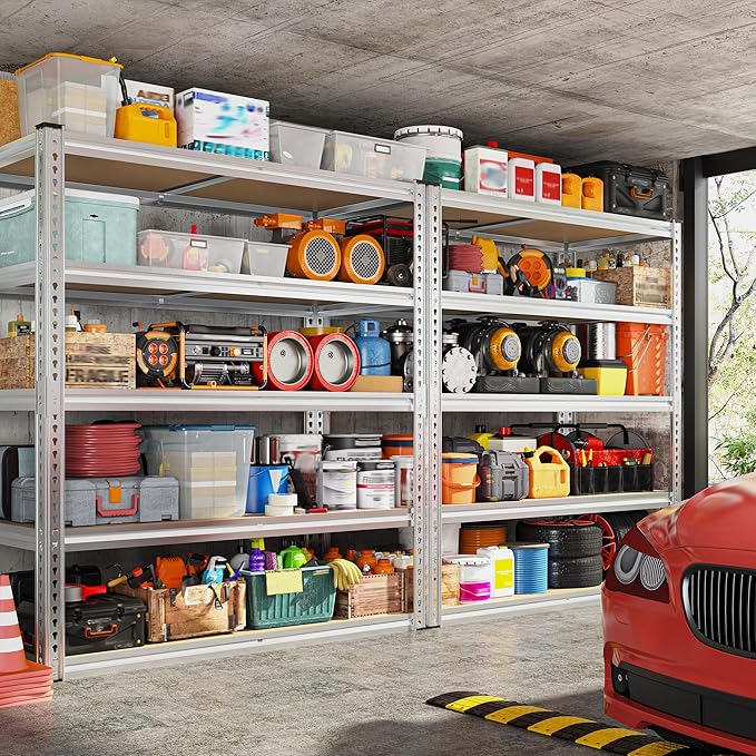 REIBII 40" W Garage Shelving 2500LBS Storage Shelves Adjustable Metal Shelving 5 Tier Pantry Shelves for Garage Closet Kitchen Basement 40" W x 19.7''D x 72''H, Silver