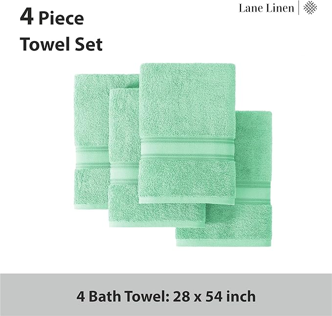 LANE LINEN 100% Cotton Bath Towels Set of 4 (28"x54") - Zero Twist, Mercerized Cotton Bathroom Towel Set - Quick Dry, Soft & Absorbent Large Bath Towels - Holds Well After Multiple Washes - Aqua Sky