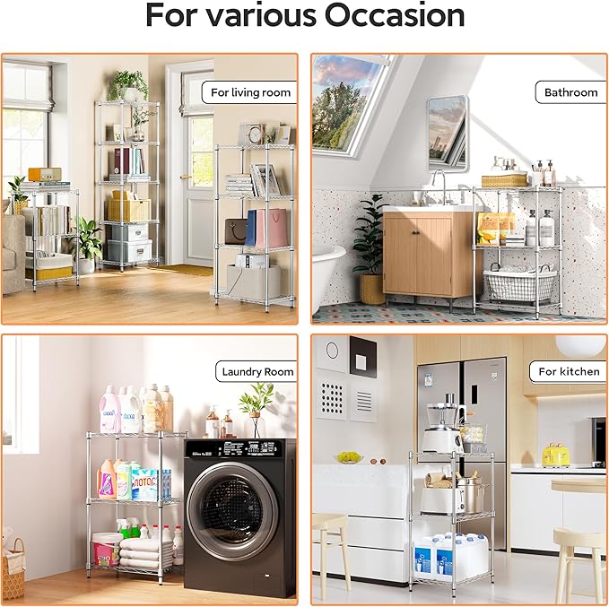 3 Tiers Shelf Metal Storage Shelves Wire Rack Closet Organizers with Wheel for Garage Kitchen Bathroom Laundry Chrome 11.8" D x 17.7" W x 28.8" H
