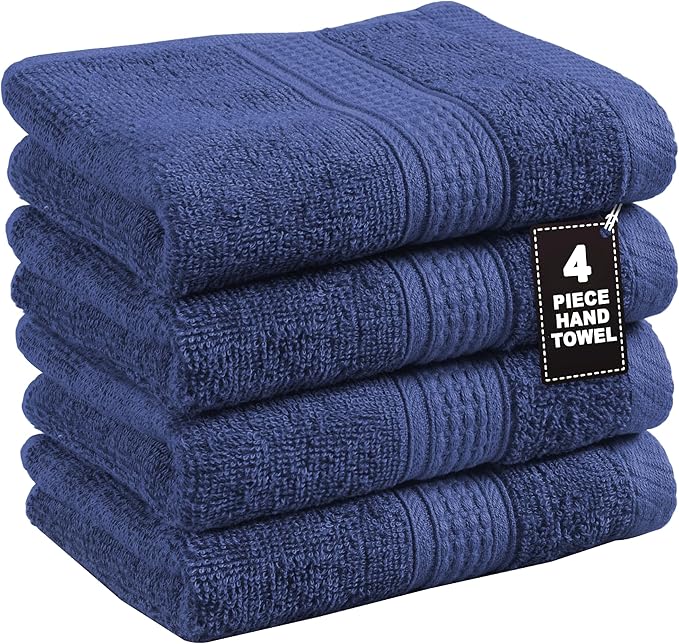 LANE LINEN Bath Hand Towels Pack of 4 (16"x28") - Turkish Hand Towel Set for Bathroom - Durable, Quick Dry, Soft & Highly Absorbent Long Lasting Hand Towel Set - Dorm Essentials for Boys - Navy Blue