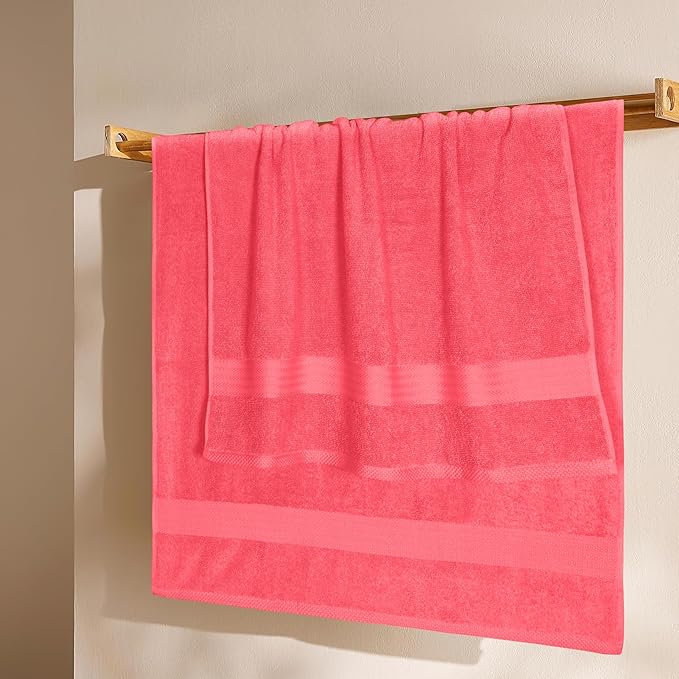 GLAMBURG Premium Cotton 4 Pack Bath Towel Set - 100% Pure Cotton - 4 Bath Towels 27x54 - Ideal for Everyday use - Ultra Soft & Highly Absorbent - Coral Orange