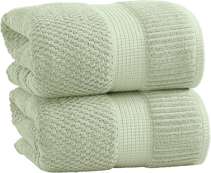 NY Loft 100% Cotton 2 Pack Bath Sheet Towel Set | Extra Large Bath Towel Set of 2 | Absorbent & Quick-Dry Oversize Bath Towels | Textured and Durable Cotton | Oeko-Tex Standard 100 | Sage Green