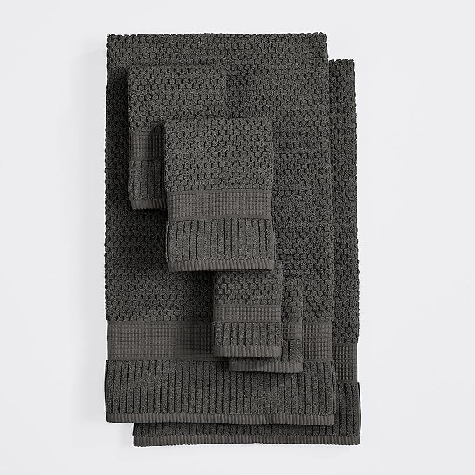 NY Loft 100% Cotton 6 Piece Bath Towel Set | Grey Towels | Oeko-TEX® Standard 100 | Soft & Absorbent, Quick-Dry | 2 Bath Towels 2 Hand Towels and 2 Washcloths | Trinity Collection - Dark Grey