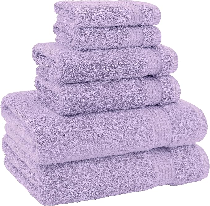 American Veteran Towel, 100% Cotton Turkish 6 Piece Towel Set, Luxury Towels Set of 6 for Bathroom Essentials, 2 Bath Towel 2 Hand Towel 2 Washcloth, Lilac