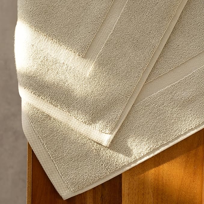 SALBAKOS 100% Turkish Cotton Bath Mat Set 2-Piece - 20x34 inch, Premium Quality Hotel & Spa Collection, Soft, Absorbent, Long Lasting, Durable Bathroom Rugs | Made in Turkey (Stone, 2 Bath Mats)