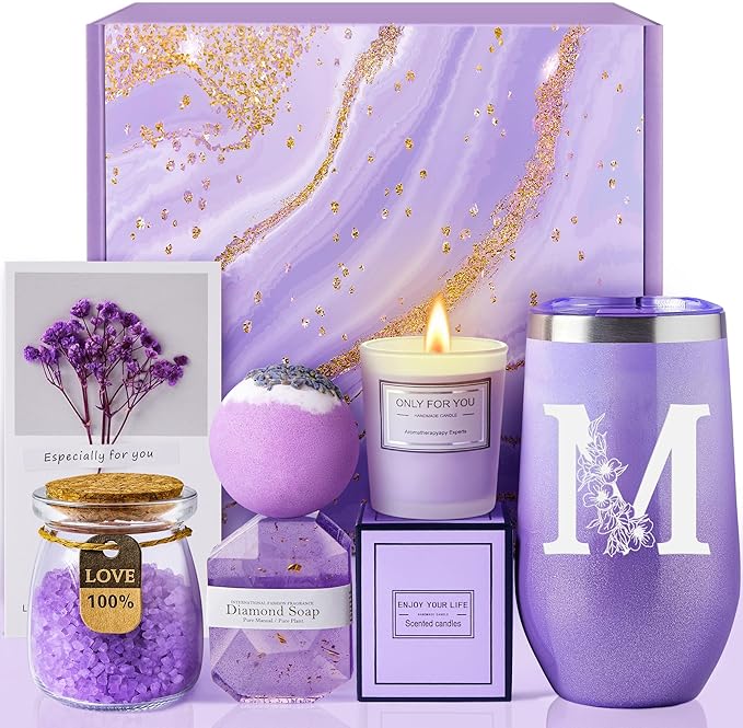 Christmas Gifts for Women Best Friend - Relaxing Lavender Spa Gift Basket, Gifts for Women Who Have Everything, Birthday, Valentine's Day, Galentines Day Gifts, Mothers Day Gifts for Mom Grandma(M)