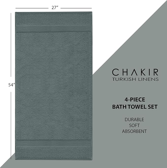 Chakir Turkish Linens | Hotel & Spa Quality 100% Cotton Premium Turkish Towels | Soft & Absorbent (4-Piece Bath Towels, Dark Gray)
