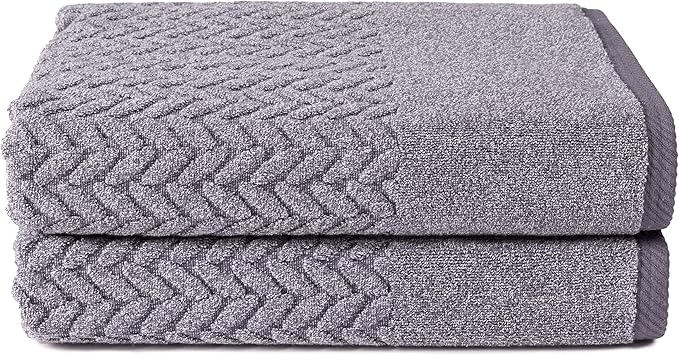 Texere 100% Organic Cotton Jacquard 650 GSM Premium Bath Towel Sets - Extra Absorbent Quick Dry and Soft (Cable, Granite, 2 Bath Towels)