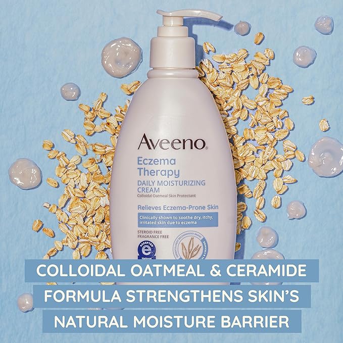 Aveeno Eczema Therapy Daily Moisturizing Body Cream for Sensitive Skin, Soothing Eczema Relief Cream, Colloidal Oatmeal & Ceramide for Dry & Itchy Skin, Steroid- & Fragrance-Free, 7.3 oz