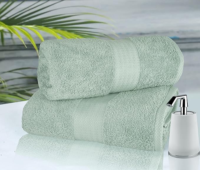 GLAMBURG Premium Cotton Oversized 2 Pack Bath Sheet 35x70-100% Pure Cotton - Ideal for Everyday use - Ultra Soft & Highly Absorbent - Machine Washable – Sea Green