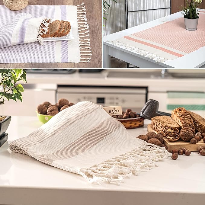 Ruvy Home Basics Turkish Hand Towels for Bathroom Set of 2 | 18"x40", Cotton | Decorative Towel for Bathroom, Kitchen, Dishcloth, Tea, Yoga, Face, Gym - Green