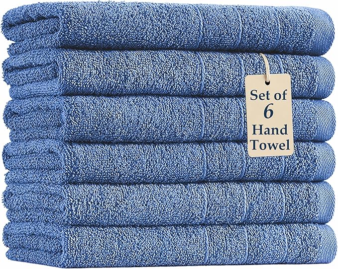 Casa Platino 100% Cotton Hand Towels for Bathroom Set of 6 (16"x28") - Spa & Hotel Quality - Ring Spun - Quick Dry, Soft & Absorbent Bath Hand Towel 6 Pack - Suitable for All Skin Type - Cerulean Blue
