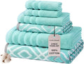 Modern Threads Oxford 6-Piece 100% Cotton Towel Set – Yarn Dyed Jacquard & Solid – Includes 2 Bath Towels, 2 Hand Towels, 2 Washcloths – Absorbent, Quick Dry, Soft & Durable – Aqua