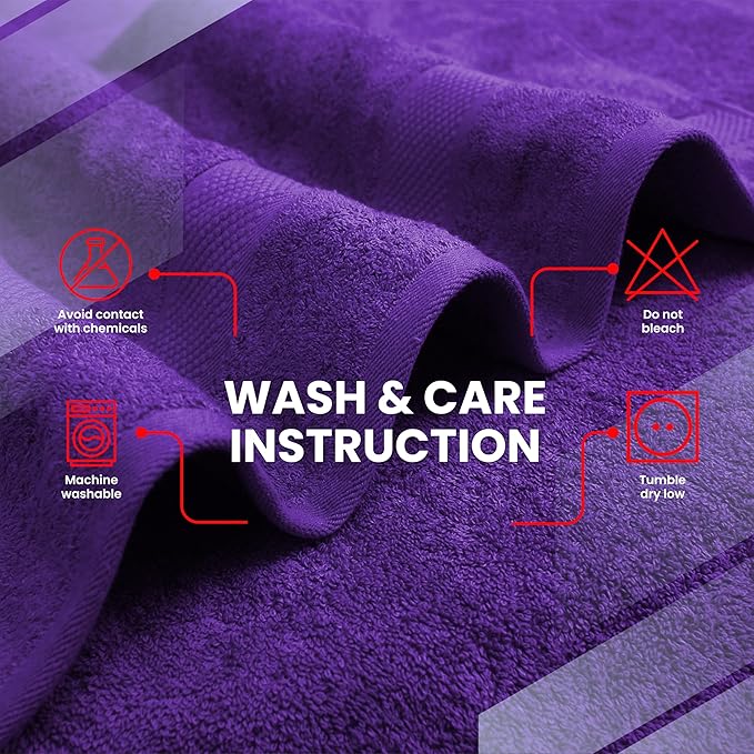 Infinitee Xclusives Luxury 100% Ring-Spun Cotton Bath Towels Set of 4 (27x54 inches) – Soft, Absorbent & Quick-Drying Towels for Bathroom, Gym, Spa & Hotel Use (Profound Purple, Bath Towels)