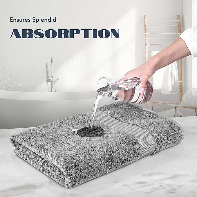 White Classic Luxury Bath Towels Set of 4 Large - 700 GSM Cotton Ultra Soft Bath Towels 27x54 | Highly Absorbent and Quick Dry | Hotel Towels for Bathroom Luxury, Plush Shower Towels, Light Grey