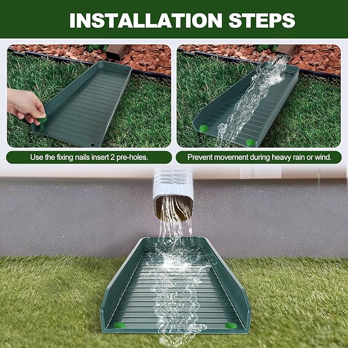 Gutter Downspout Splash Block,16.3"Drain Gutter Guard Diverter,Gutter Downspout Extensions for Water Drainage, Fixable Down Spout Drain Trays,Drainage to Protect House Foundations (2PC Brown)