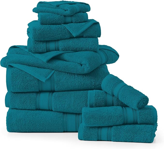 LANE LINEN Luxury Bath Towels Set - 12 Piece, 100% Cotton, Zero Twist, Super Soft & Absorbent, 4 Bath Towels, 4 Hand Towels, 4 Washcloths - Sea Port