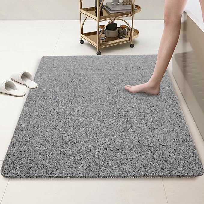 HOMBYS 58 x 44 Extra Large Shower Mat for Shower Stall Tub, Non Slip Bath Mat Bathroom Accessories, PVC Loofah Mats for Shower and Bathroom, Quick Drying, (Grey, 58"x44")