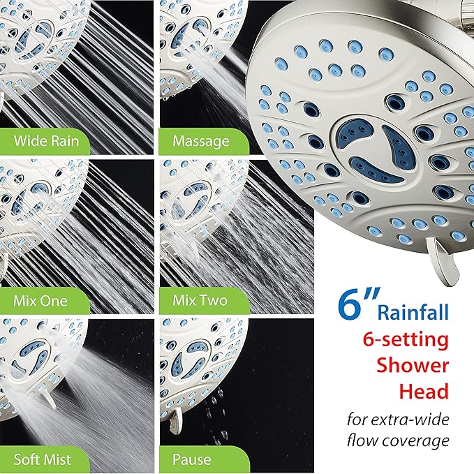 Hotel Spa AquaCare As-Seen-On-TV High Pressure Handheld & Rain 50-mode 3-way Shower Head Combo with Anti-clog Jets, 2-mode Tub & Pet Power Wash, Extra Wall Bracket, 6 ft. Hose, Nickel Finish