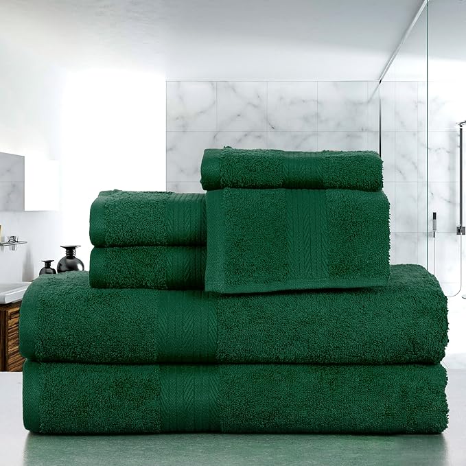 Ample Decor 100% Christmas Green Cotton Luxury 6 Piece Towels Set, 2 Bath Towels, 2 Hand Towels, 2 Wash Cloths for Bathroom