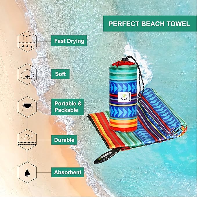 4Monster Microfiber Beach Towel Quick Dry,Super Absorbent Lightweight Travel Towel for Swimmers, Sand Free Camping Towel, Beach Towels for Pool,Swim,Water Sports,Yoga