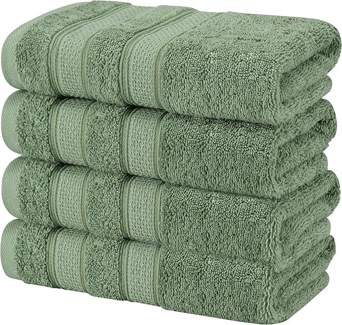 American Soft Linen Salem 100% Cotton Turkish 4 Piece Hand Towels for Bathroom, 600 GSM Soft Absorbent Quickdry Hand Face Towel Set, Sage Green