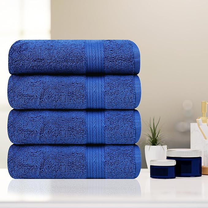 Ample Decor Hand Towel 18 X 28 Inch Set of 4 600 GSM 100% Cotton, Oeko Tex Certified Soft Absorbent Thick Durable Premium Quality, for Hotel, Bathroom, Spa, Gym - Machine Washable -Navy Blue