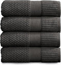NY Loft 100% Cotton 4 Pack Bath Towels, 30" x 52", Dark Grey, Quick-Dry, Absorbent, OEKO-TEX Certified, Machine Washable