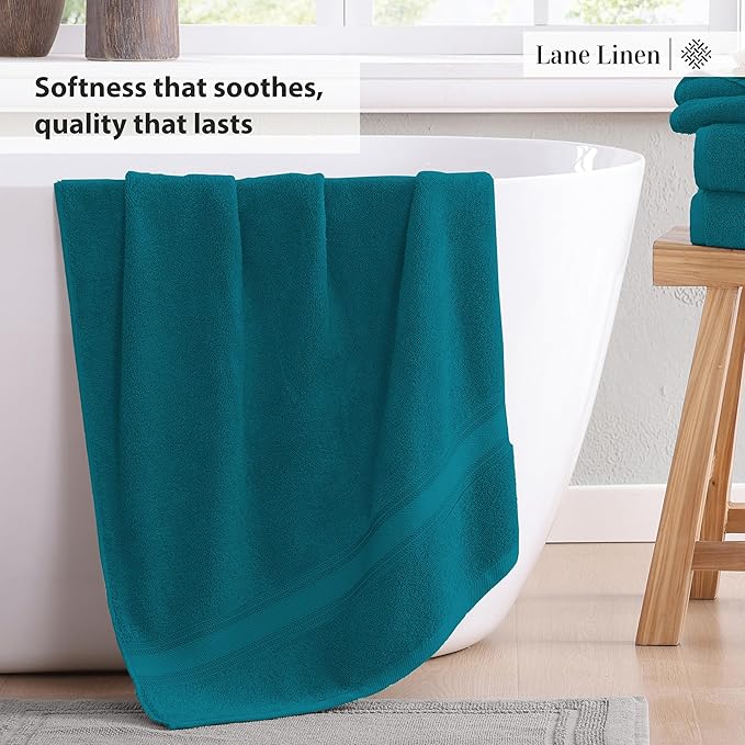 LANE LINEN Luxury 6-Piece Bath Towel Set - 100% Cotton, Quick-Dry, Super Absorbent, Zero Twist - Includes 2 Bath Towels, 2 Hand Towels, 2 Washcloths - Sea Port