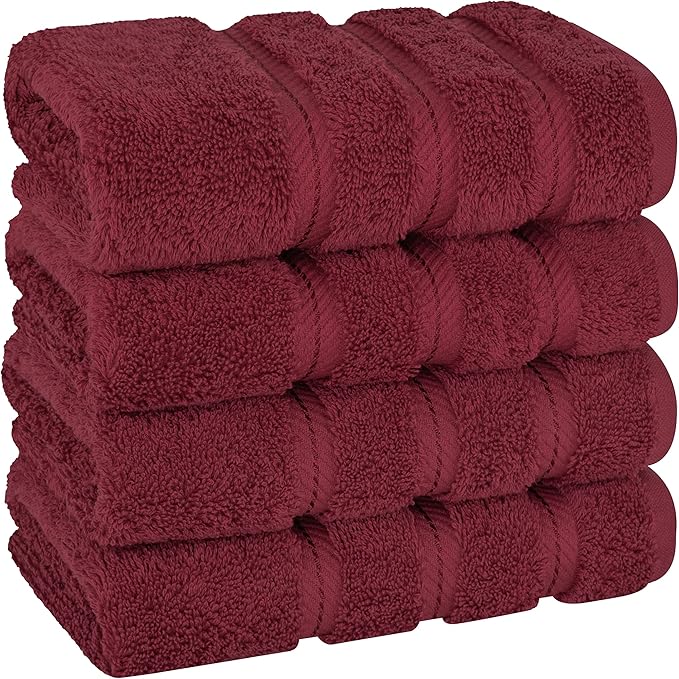 American Soft Linen Luxury Hand Towels for Bathroom, 600 GSM 100% Cotton Turkish 4 Piece Hand Towel Set, 600 GSM Hand Face Towels for Kitchen, Bordeaux Red Hand Towels