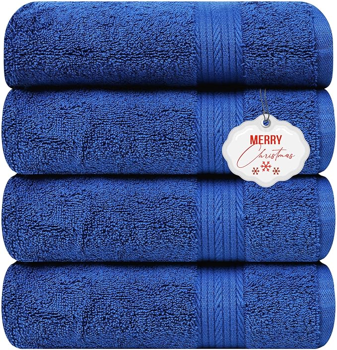 Ample Decor Bath Towel Set of 4 30 X 54 Inch 600GSM 100% Cotton Quick Dry Bathroom Towel - Navy Blue