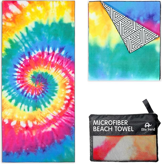 Elite Trend Microfiber Beach Towel Waffle for Adults with Bag - Extra Large 78x35 inch Lightweight Sand Free Quick Dry Towel for Travel, Swimming, Yoga, Camping (Tie Dye)