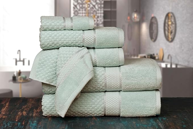 Ample Decor Bathroom Towel Set of 6-2 Bath Towel, 2 Hand Towel, 2 Wash Cloths - Ideal for Gifting, Hotel, Gym, Spa - Mint Green