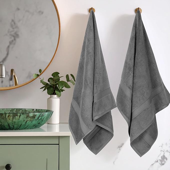 Superior Egyptian Cotton Pile Bath Towel Set of 2, Ultra Soft Luxury Towels, Thick Plush Essentials, Absorbent Heavyweight, Guest Bath, Hotel, Spa, Home Bathroom, Shower Basics, Charcoal