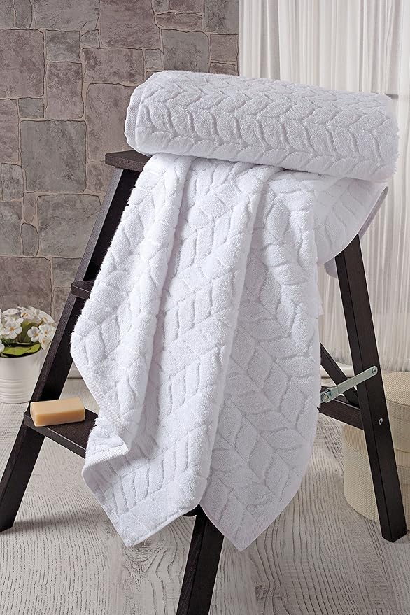 BAGNO MILANO Turkish Cotton Ultra-Soft Plush Absorbent Quick Dry Bathroom Towel Set, Made in Turkey (White, 2 pcs Bath Towel Set)
