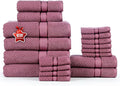 Ample Decor 100% Cotton 18 Pcs Bathroom Towel Set, Luxury Bath Towels for Bathroom - 4 Bath Towels, 4 Hand Towels, 10 Washcloths - Grape Purple