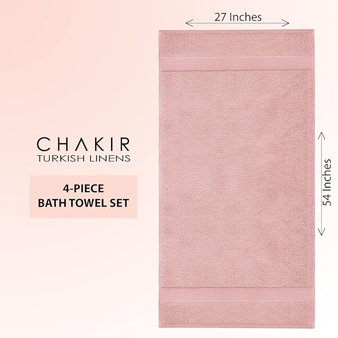 Chakir Turkish Linens 100% Cotton Premium Turkish Towels for Bathroom | 27'' x 54'' (4-Piece Bath Towels - Pink)