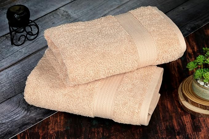 Ample Decor Bathroom Hand Towel 18 X 28 Inch 600 GSM 100% Cotton, Absorbent Thick- 2Pcs Beige