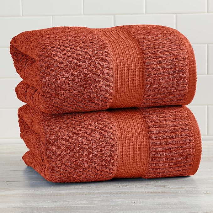NY Loft 100% Cotton 2 Pack Bath Sheet Towel Set | Extra Large Oversize Bath Towels | Absorbent & Quick-Dry | Textured and Durable Cotton | Baked Clay