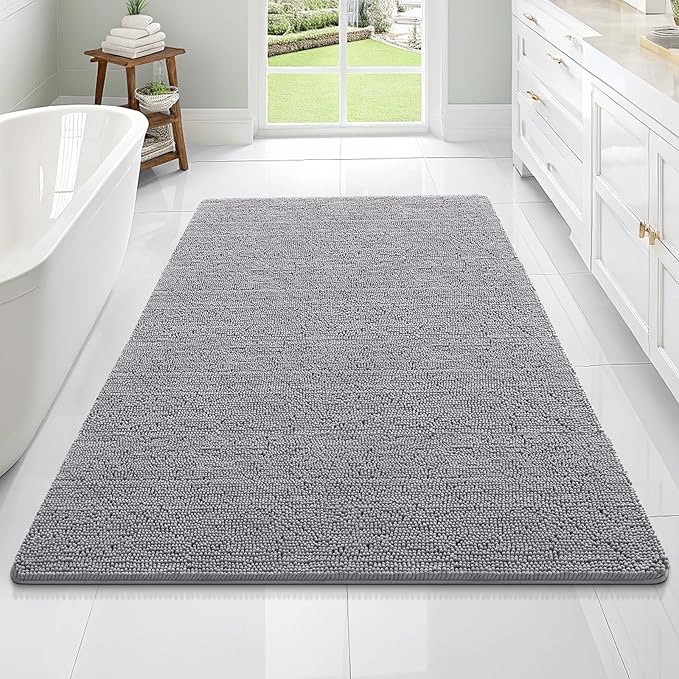 OLANLY Bathroom Rugs 70x46, Extra Soft Absorbent Chenille Bath Rugs, Rubber Backing Quick Dry, Machine Washable Bath Mats for Bathroom Floor, Tub and Shower, Home Decor Accessories, Grey