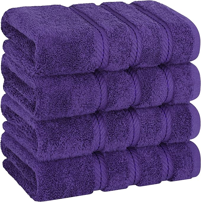 American Soft Linen Luxury Hand Towels for Bathroom, 600 GSM 100% Cotton Turkish 4 Piece Hand Towel Set, 600 GSM Hand Face Towels for Kitchen, Purple Hand Towels